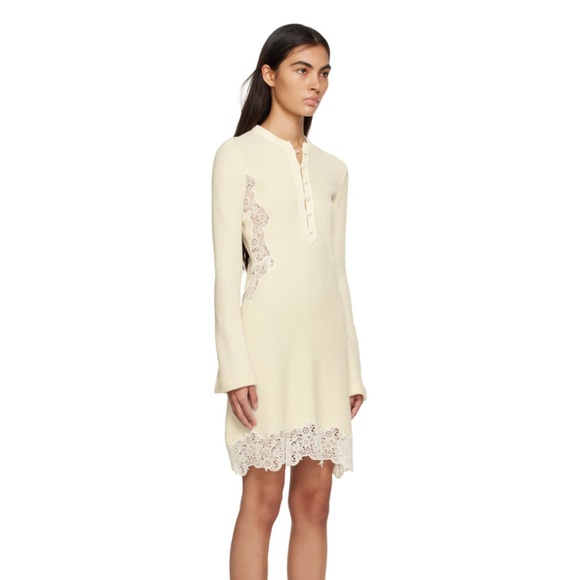 Chloé Cream Knit Long-Sleeve Lace-Trim Dress - Picture 2 of 5